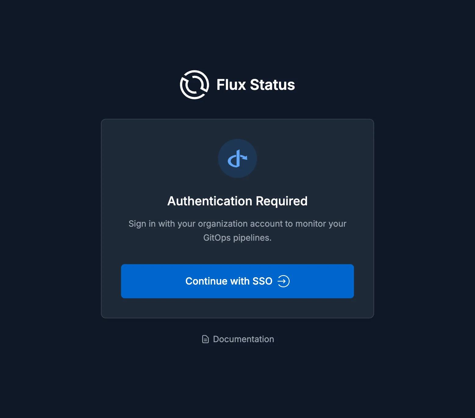 FluxCD Web UI login screen with single sign-on via OpenID Connect