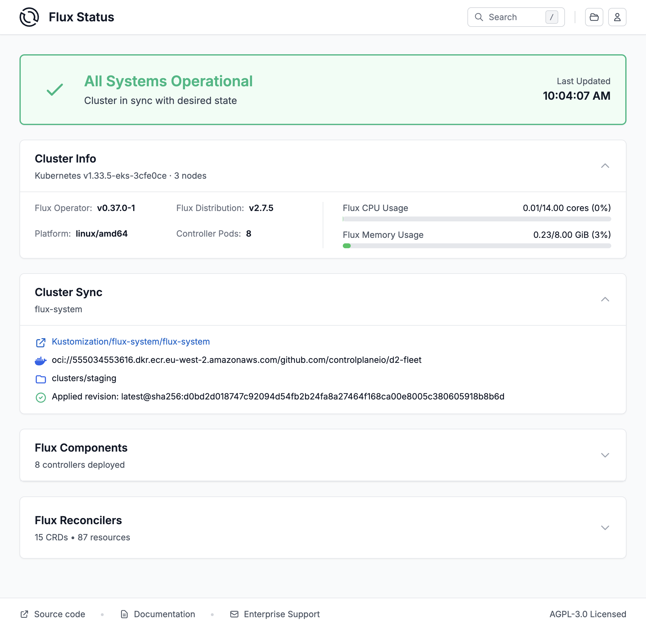 Flux Status Page Dashboard